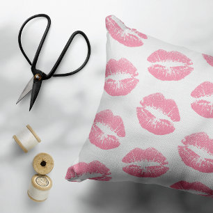 Rosa Läppar, Mönster i Läppar, Rosa Lipstick, kyss Prydnadskudde