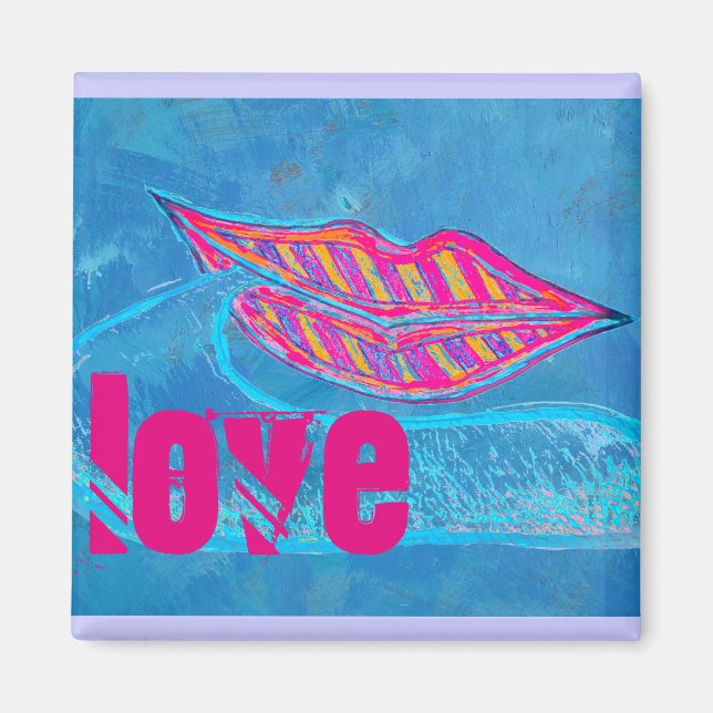 Rosa läppar och ord-balon eller tunga magnet (Framsidan)