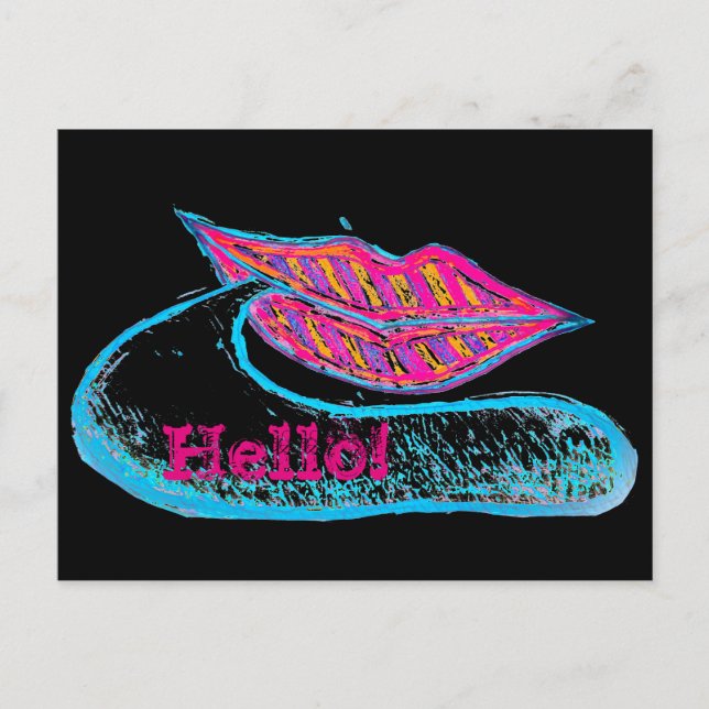 Rosa läppar och ord-balon eller tunga vykort (Framsida)