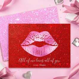 Rosa Läppar Red Glitter Alla Me Kärlek Valentine Julkort