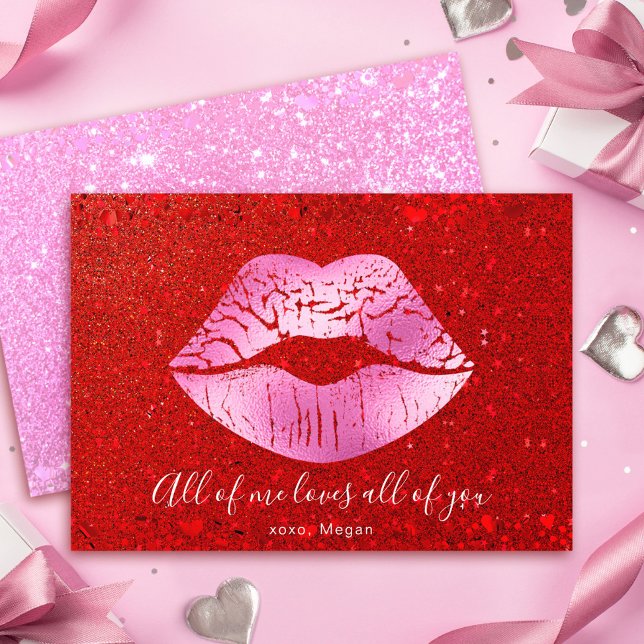 Rosa Läppar Red Glitter Alla Me Kärlek Valentine Julkort (Skapare uppladdad)