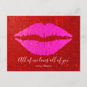 Rosa Läppar Red Glitter Valentine Alla mig Kärlek Helg Vykort