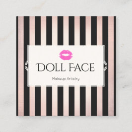 Rosa Läppar Ro Guld & Black Stripe Makeup Artist Fyrkantigt Visitkort