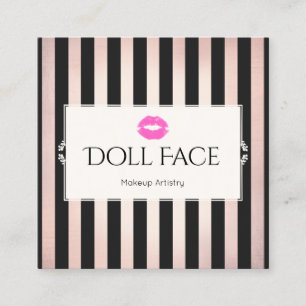 Rosa Läppar Ro Guld & Black Stripe Makeup Artist Fyrkantigt Visitkort