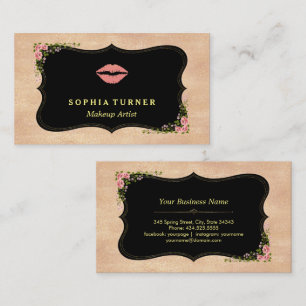 Rosa Läppar Ro Guld Glitter Vild Flowers Monogram Visitkort