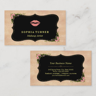 Rosa Läppar Ro Guld Glitter Vild Flowers Monogram Visitkort