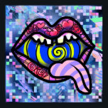 Rosa Läppar Screaming Mouth Spiral Pop Art Skriv u Poster<br><div class="desc">Ibland gör allt digitalt buller att du inte kan styra spiral tills du bara vill skrika. Öppna mun med blå och gult spiral skrik, strimlad rosa och lila tunga som sticker ut från munnen. Läppar har körsbär, hjärtan, jordgubbsbär, ladybug, ro och rosa och orange rand. Framför en glitstisk bakgrund med...</div>