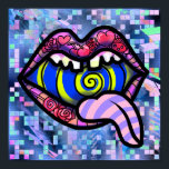 Rosa Läppar Screaming Mouth Spiral Pop Art Skriv u Poster<br><div class="desc">Ibland gör allt digitalt buller att du inte kan styra spiral tills du bara vill skrika. Öppna mun med blå och gult spiral skrik, strimlad rosa och lila tunga som sticker ut från munnen. Läppar har körsbär, hjärtan, jordgubbsbär, ladybug, ro och rosa och orange rand. Framför en glitstisk bakgrund med...</div>