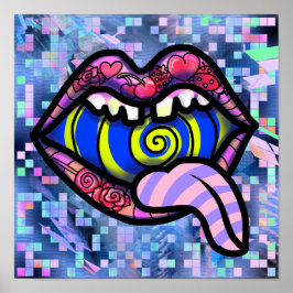 Rosa Läppar Screaming Mouth Spiral Pop Art Skriv u Poster