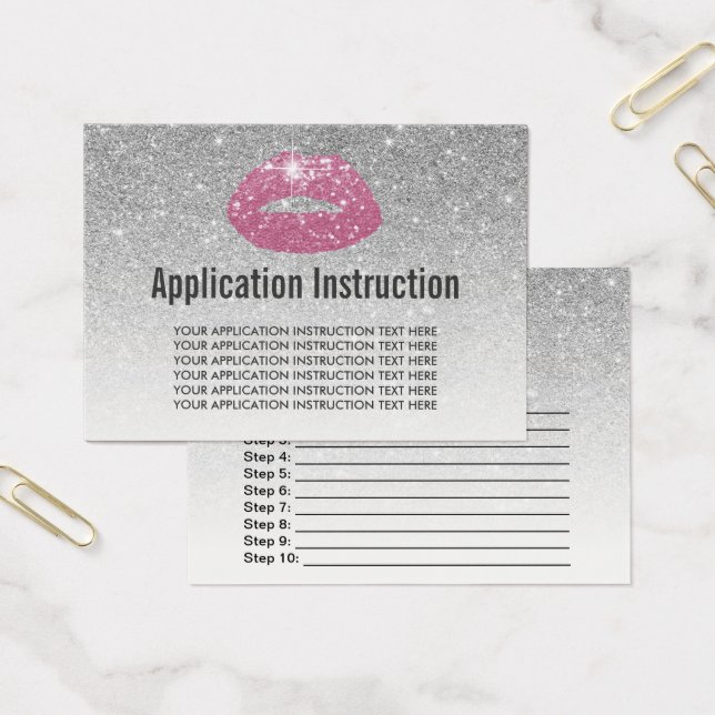 Rosa Läppar Silver Glitter ansökningsinstruktioner Visitkort (Kontor)