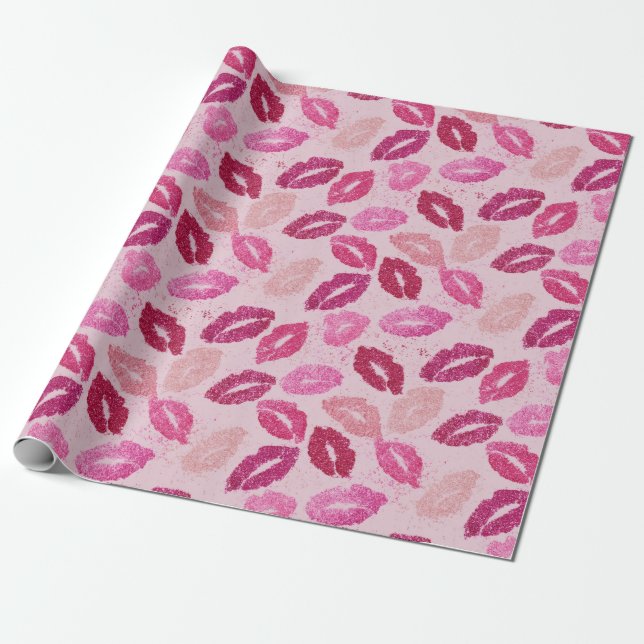 Rosa läppstift Kyss Sömlöst Mönster Presentpapper (Utrullad)