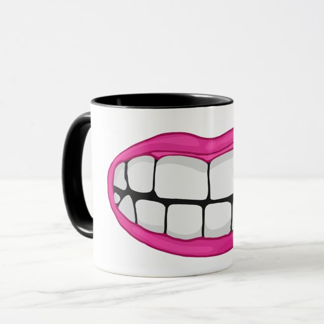 rosa läppstift leende med stora tänder mugg (Framsida vänster)