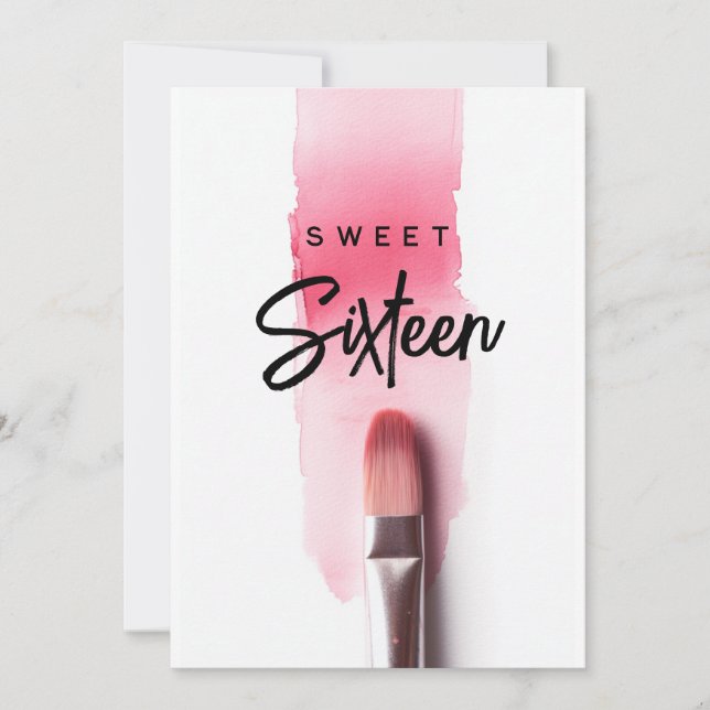 Rosa läppstipspensel Modern sweet sixteen födelsed Kort (Framsida)