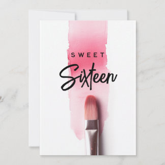 Rosa läppstipspensel Modern sweet sixteen födelsed Kort