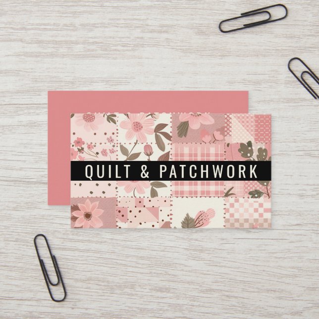 Rosa lapptäcke handgjorda kläder patchwork  visitkort (Fram/Back In Situ)