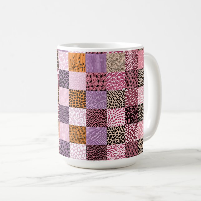 Rosa lapptäcke kaffemugg (Framsida höger)
