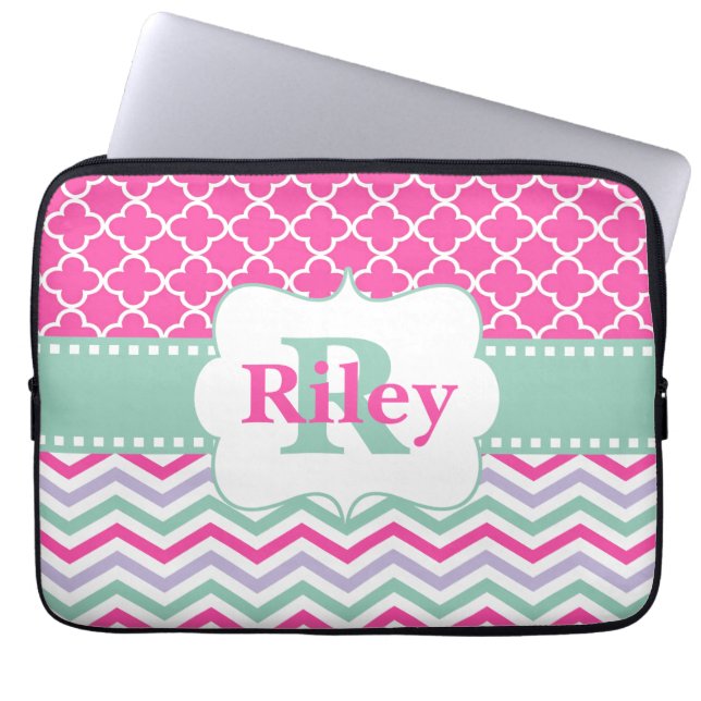 Rosa laptop sleeve för MintsparreMonogram (Framsidan)