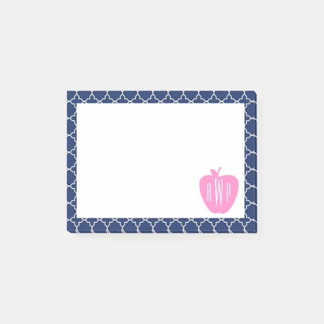 Rosa lärare för Apple marinQuatrefoil Monogram Post-it Block (Framsida)