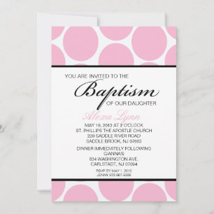 Rosa Large Polka Dot Girls Baptism-inbjudan Inbjudningar