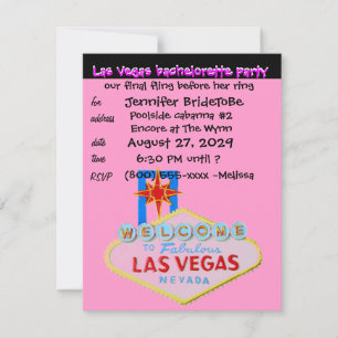 Rosa Las Vegas Bachelorette Party Inbjudningar