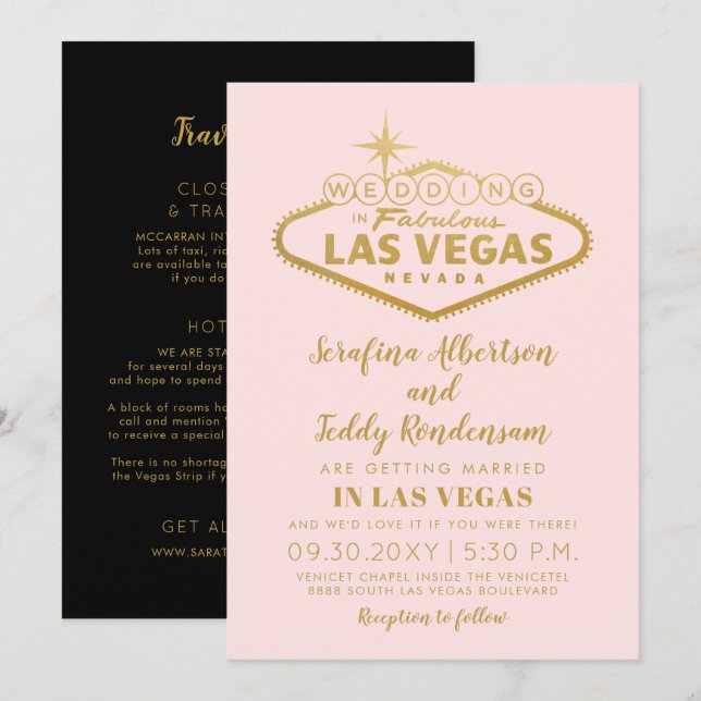 Rosa Las Vegas fantastiskt resmål för bröllop Inbjudningar (Fram/baksida)