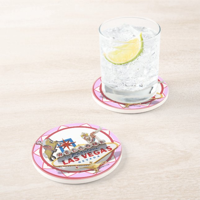 Rosa Las Vegas Poker Chip Underlägg Sandsten (Sidan)