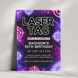 Rosa Laser Tag Glow Födelsedagsinbjudan Inbjudningar