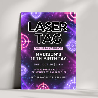 Rosa Laser Tag Glow Födelsedagsinbjudan Inbjudningar