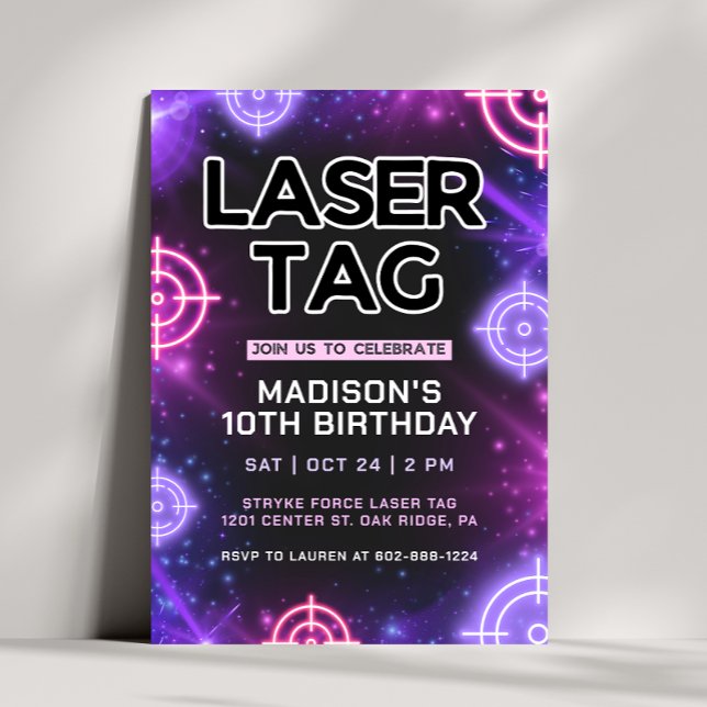 Rosa Laser Tag Glow Födelsedagsinbjudan Inbjudningar (Skapare uppladdad)