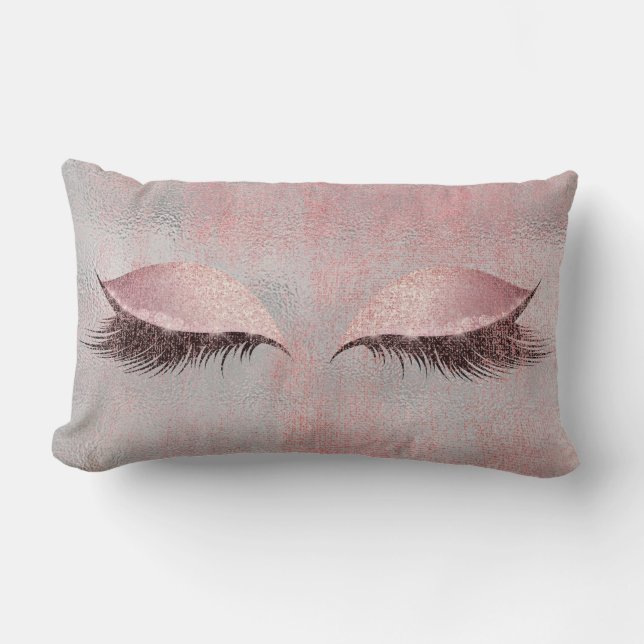  Rosa Lash Glass Glitter Silver Grått Makeup Lumbarkudde (Framsida)