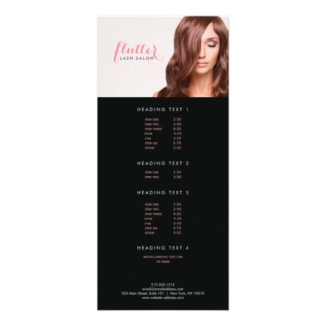 Rosa Lash Salon Photo Rack Card Reklamkort (Framsidan)