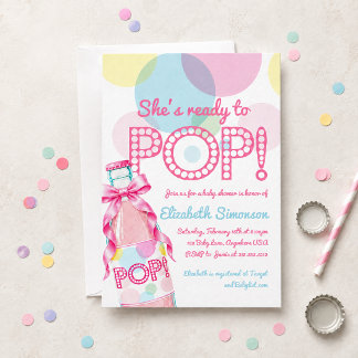 Rosa läsk redo att poppa Baby Shower-inbjudan Inbjudningar