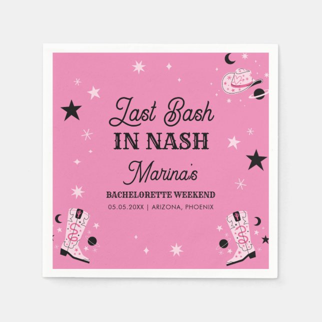 Rosa Last Bash i Nash Nashville Bachelorette Pappersservett (Framsidan)