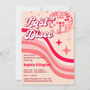 Rosa Last Disco 70's Retro Bachelorette Helg Inbjudningar