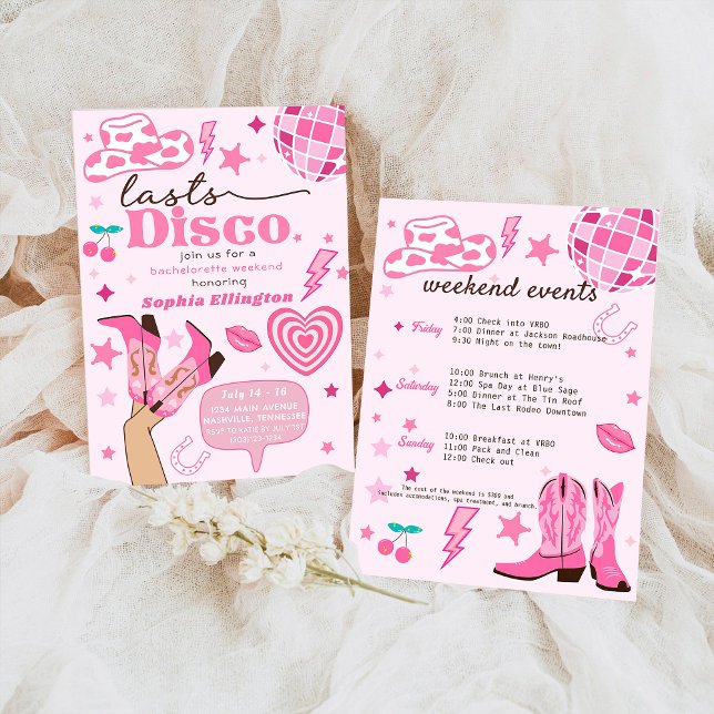Rosa Last Disco Bachelorette Helg Nash Bash Inbjudningar (Skapare uppladdad)