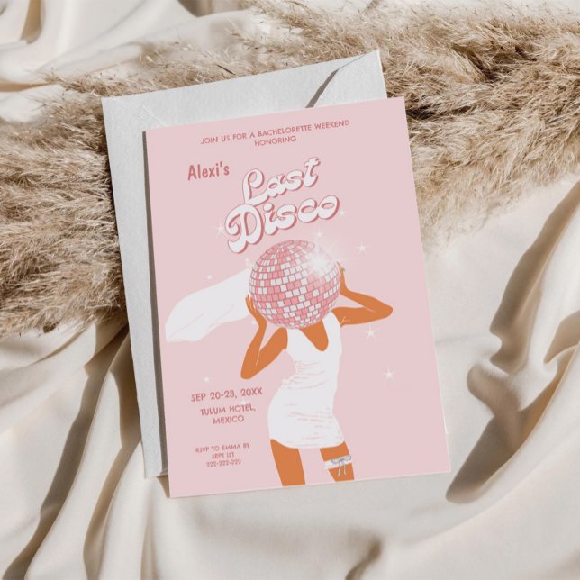 Rosa Last Disco Girl Möhippa Inbjudningar (Skapare uppladdad)