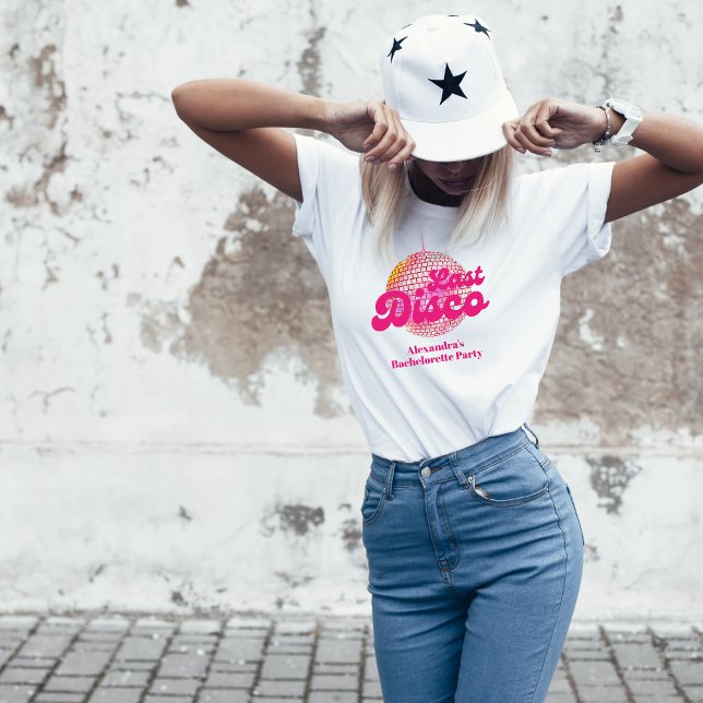 Rosa Last Disco Retro 70's Bachelorette Party T Shirt (Skapare uppladdad)