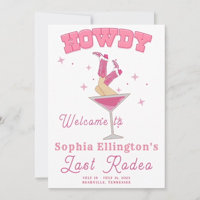 Rosa Last Rodeo Bachelorette Helg Inbjudningar (Framsida)