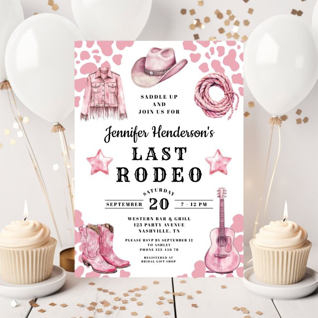 Rosa Last Rodeo Bachelorette Inbjudningar (Pink Last Rodeo Bachelorette Invitation)