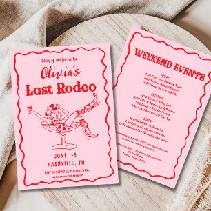 Rosa Last Rodeo Whimsical Bachelorette Party Inbjudningar