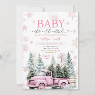 Rosa Lastbil Baby Det är Kall utanför babyskor Snö Inbjudningar