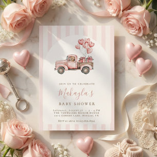 Rosa lastbils nallebjörn hjärtan baby shower inbjudningar