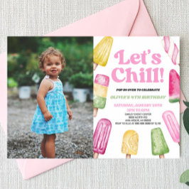 Rosa Låt oss Chill Popsicle Bild Födelsedagsfest Inbjudningar
