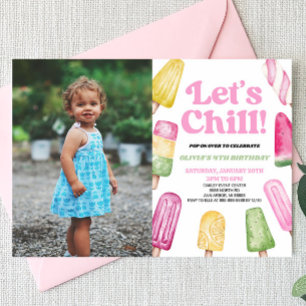 Rosa Låt oss Chill Popsicle Bild Födelsedagsfest Inbjudningar