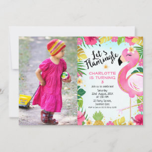 Rosa Låt oss Flamingle Blommigt Foliage Photo Birt Inbjudningar