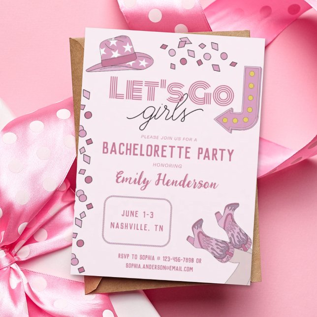 Rosa Låt oss Go Girls Nashville Bachelorette Party Inbjudningar (Skapare uppladdad)