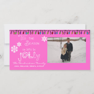 Rosa Låt oss Jolly Jul Helgdag Photo Card Julkort