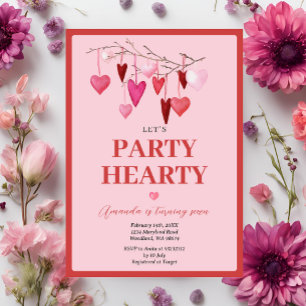 Rosa Låt oss Party Hearty Valentine Balloon Birthd Inbjudningar