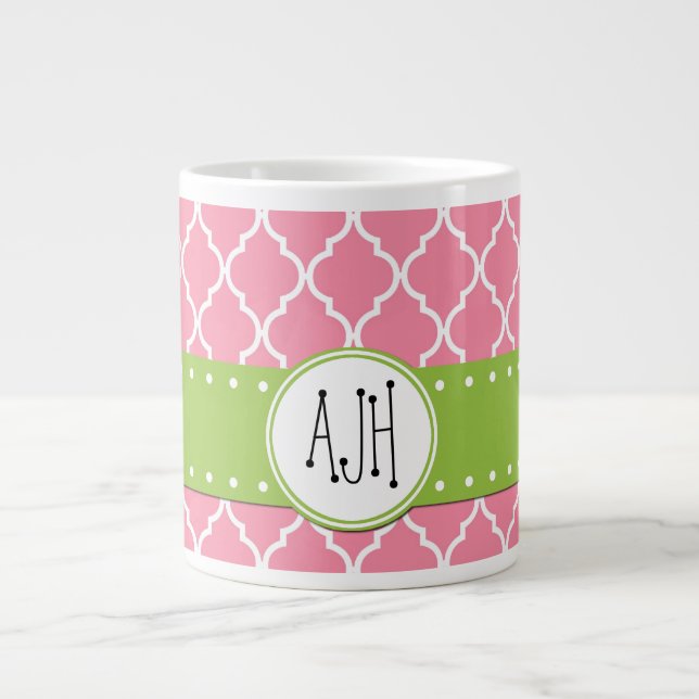 Rosa Latticwork, Quatrefoil, Trellis, Monogram Jumbo Mugg (Framsidan)