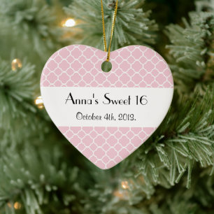 Rosa Latticwork, Quatrefoil, Trellis, Sweet 16 Julgransprydnad Keramik